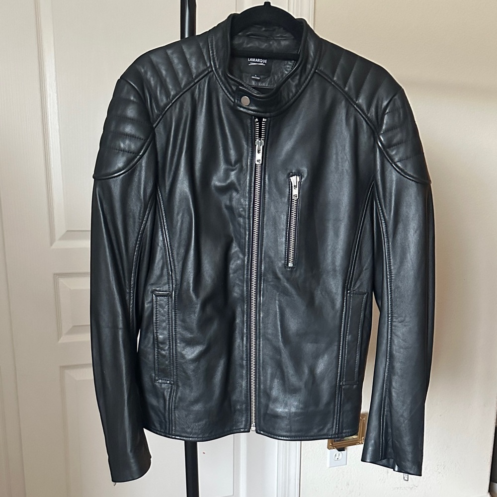 Lamarque Black Leather Biker Jacket Large